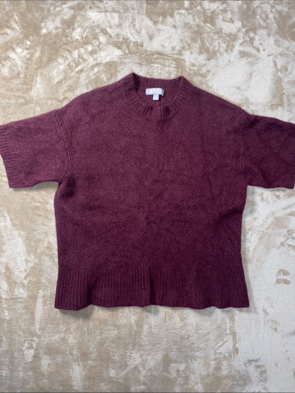 J. Crew Lambswool ribbed hem Short Sleeve Crewneck Sweater - Burgundy
